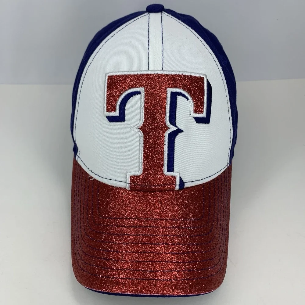 Texas Rangers Hat Shimmer Red Glitter MLB New Era 9Forty Adjustable Baseball Cap